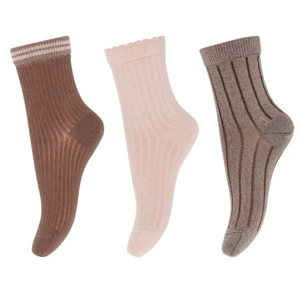 MP Denmark Abby Ankle Socks, 3-Pack, oeko-tex® Col. 76 „Brown Sienna“
